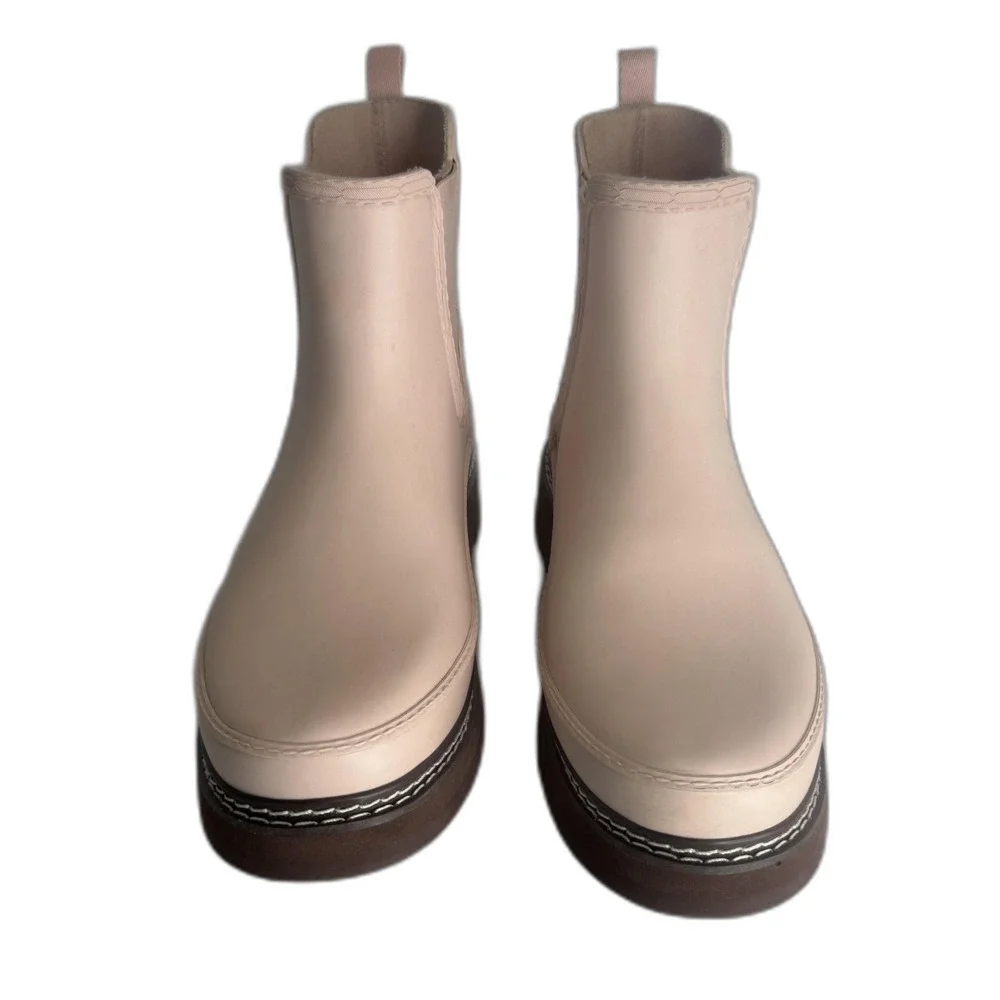 Hunter Blush Chelsea Rain Boots with Dark Brown Sole